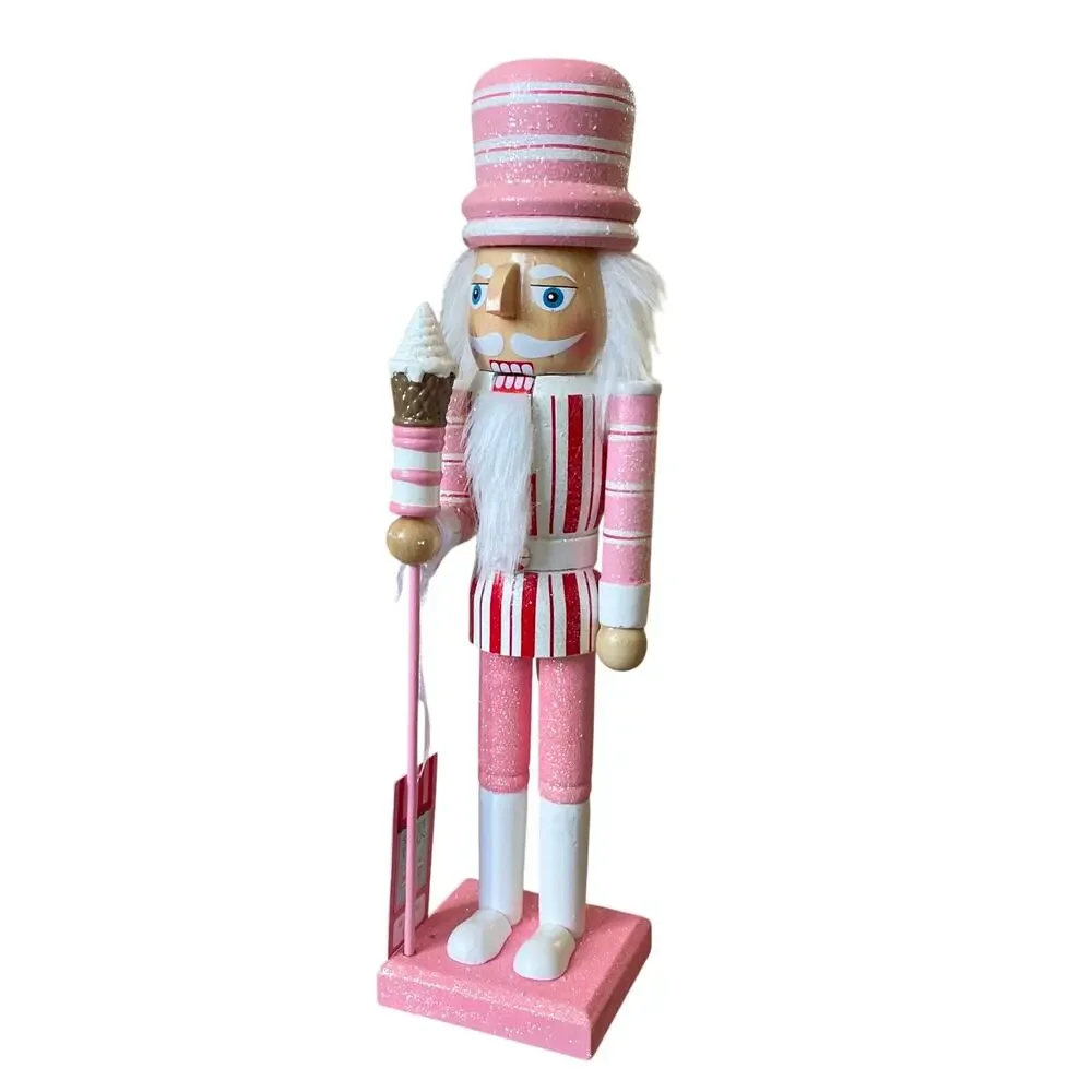 Sweet Treats 14in Valentine Nutcracker Holding Ice Cream Staff Pink White XO NEW